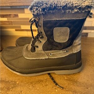 Stylish Black and Gray Boots with Fur Lining like new